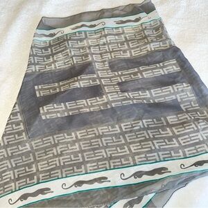 Effy Hematian Scarf Teal Grey Panther Logo Monogram Signature Print 16x62 Wrap